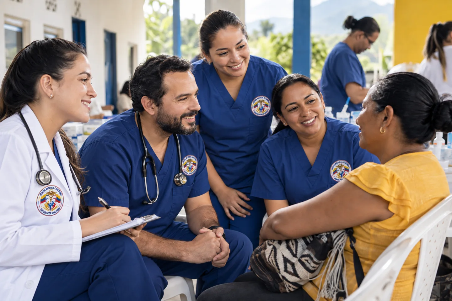 Equipo médico y comunitario durante una jornada humanitaria demostrativa